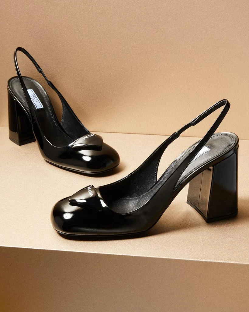 商品Prada|Patent Leather Logo Slingback Pumps,价格¥8272,第2张图片详细描述