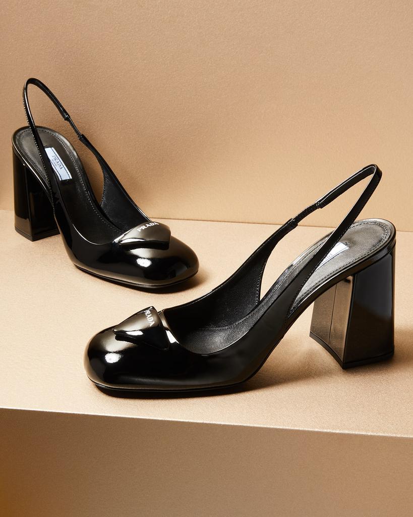 商品Prada|Patent Leather Logo Slingback Pumps,价格¥7827,第4张图片详细描述