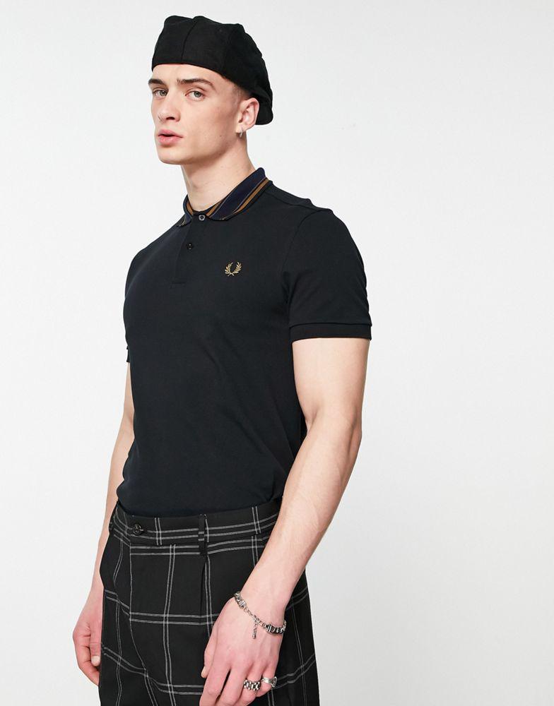 Fred Perry medal stripe polo shirt in black商品第1张图片规格展示