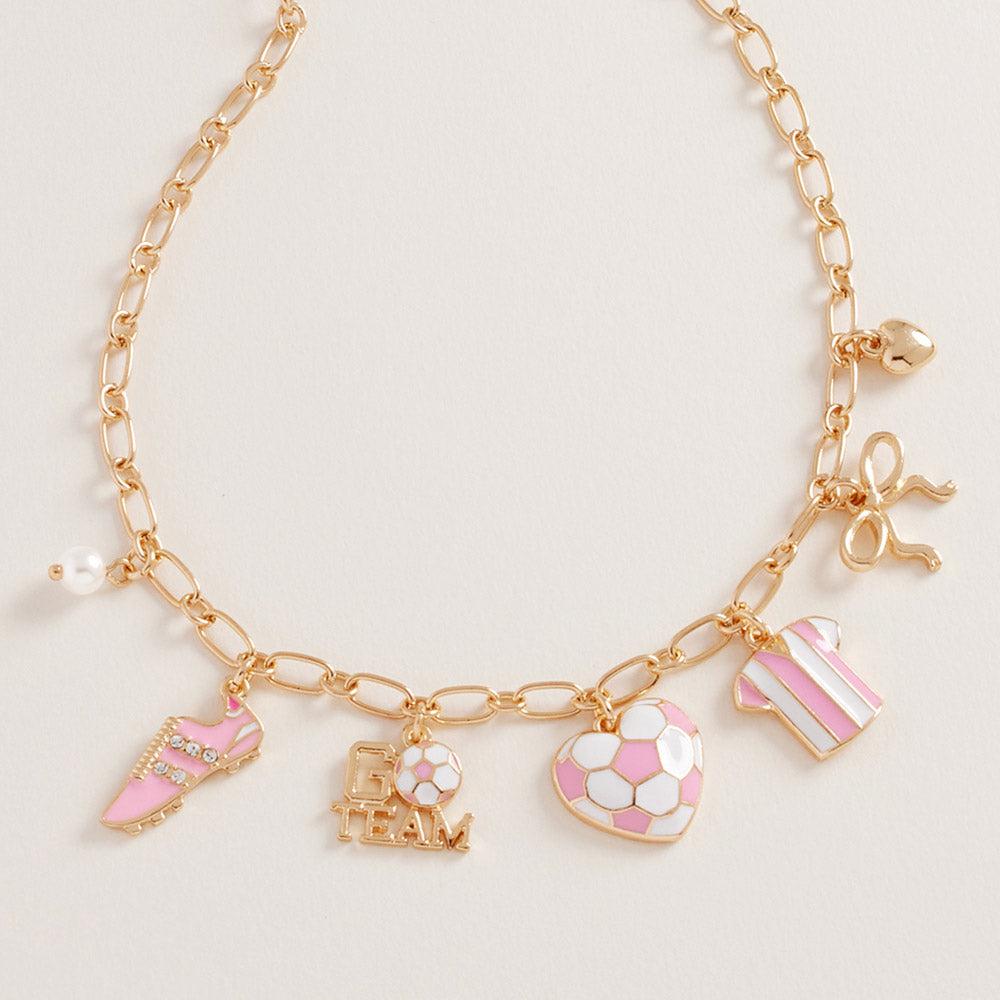 Collier à breloques en forme de cœur et nœud papillon cerise sur le thème du football image 2