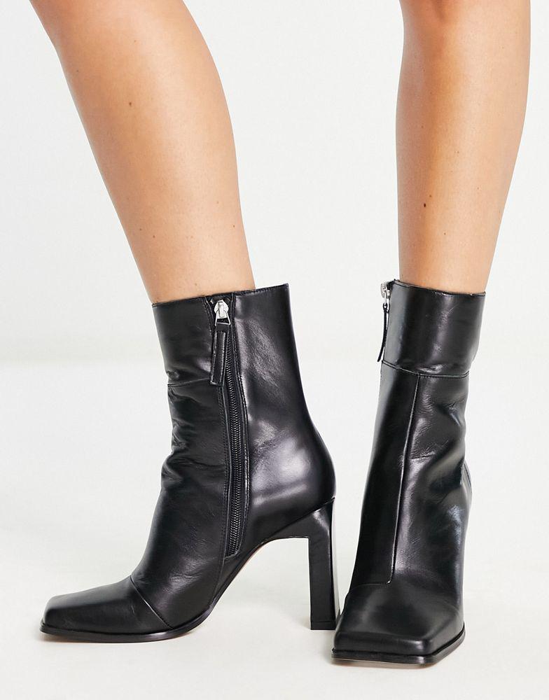 ASOS DESIGN Envy leather high-heeled boots in black商品第4张图片规格展示