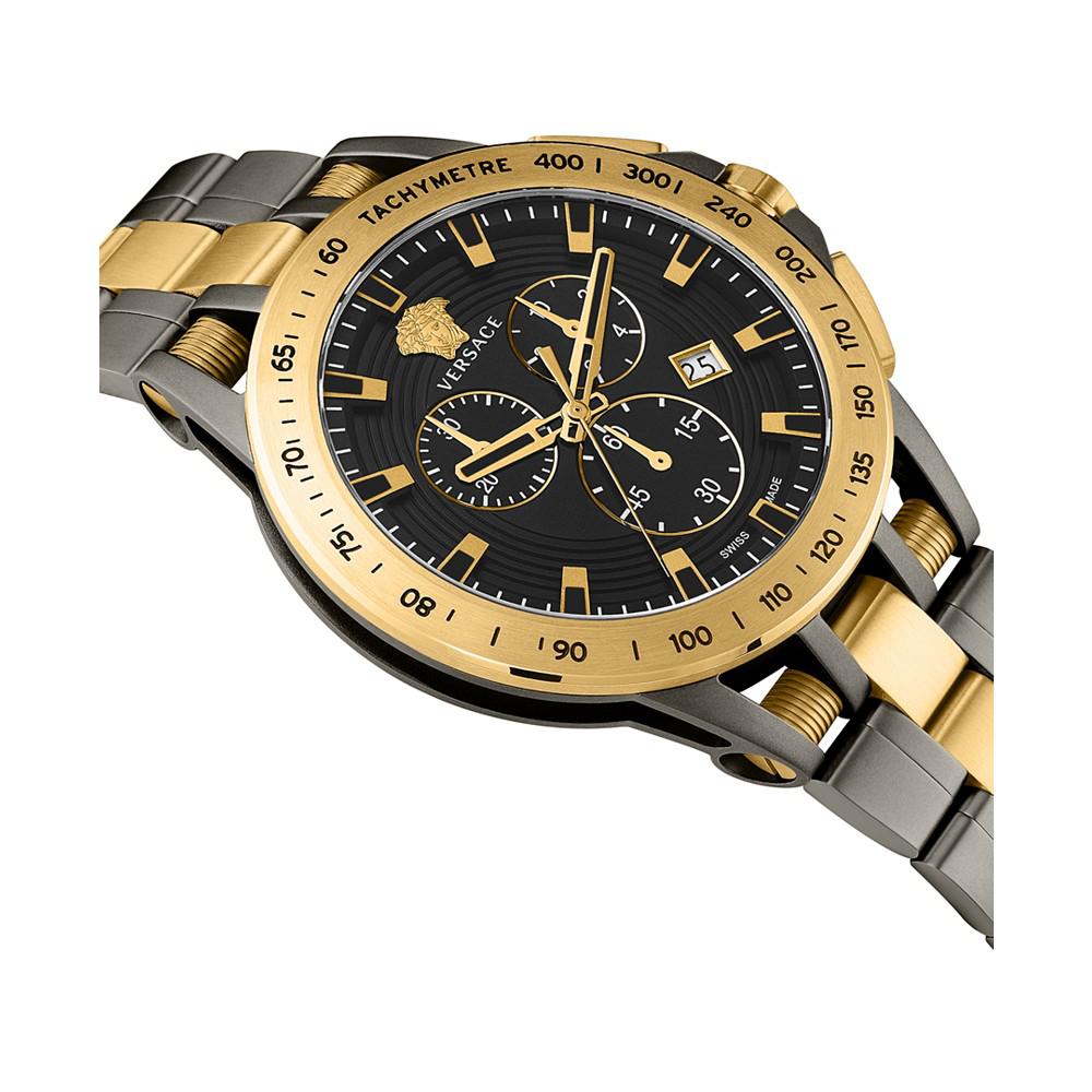 Men's Swiss Chronograph Sport Tech Two-Tone Stainless Steel Bracelet Watch 45mm商品第3张图片规格展示