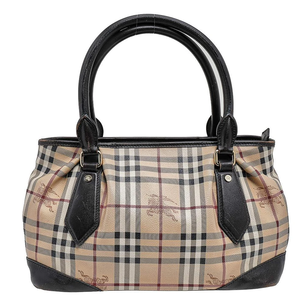 商品[二手商品] Burberry|Burberry Beige/Dark Brown Haymarket Check Coated Canvas And Leather Shoulder Bag,价格¥2222,第1张图片