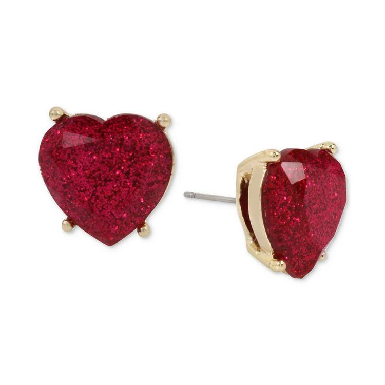 商品Betsey Johnson|Gold-Tone Fuchsia Glitter Heart Stud Earrings,价格¥188,第1张图片