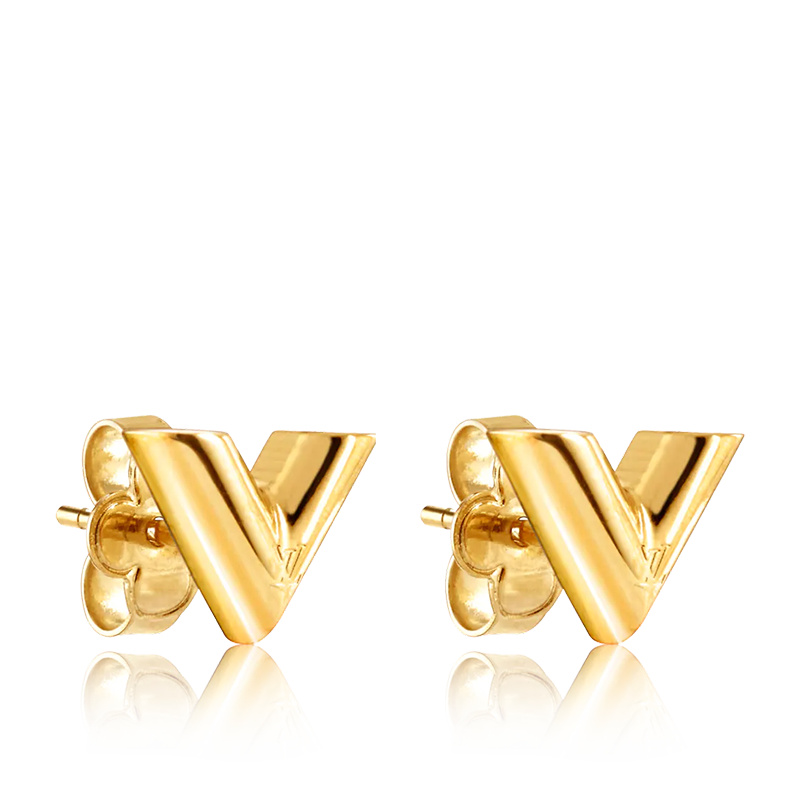 预售十天 Louis Vuitton/路易威登 22春夏新款ESSENTIAL V系列 金色黄铜金属V字造型镂刻徽标耳钉M68153商品第1张图片规格展示