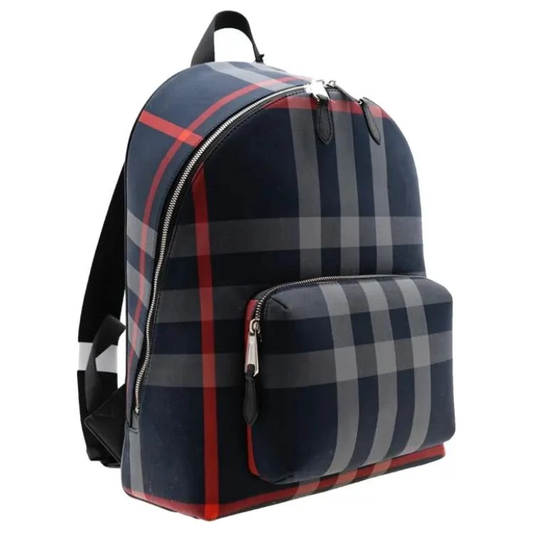 商品[国内直发] Burberry|博柏利 可调节肩带拉链开合格纹设计 棉质 双肩包 男款 深蓝色拼红色,价格¥4288,第3张图片详细描述