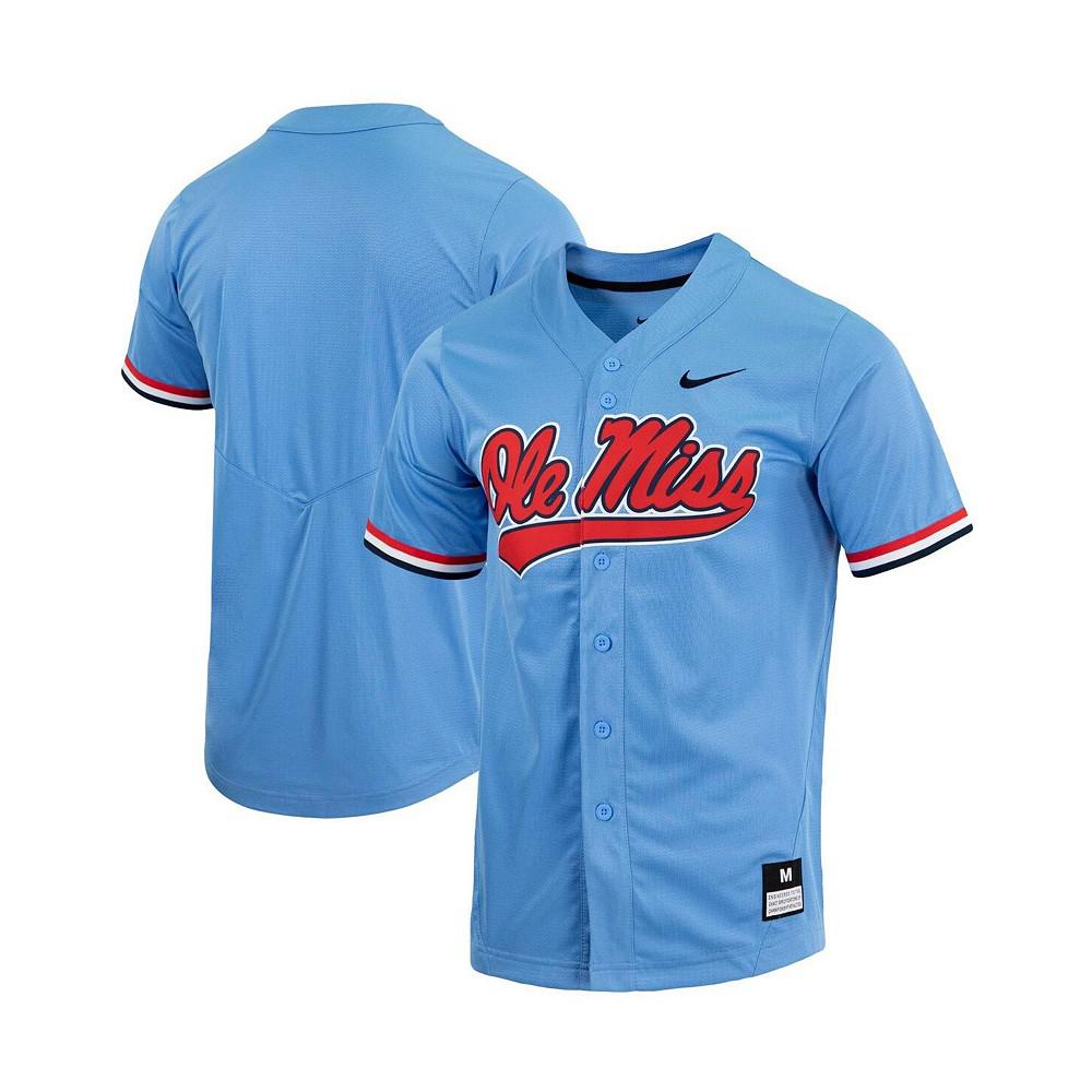 Men's Powder Blue Ole Miss Rebels Replica Full-Button Baseball Jersey商品第1张图片规格展示
