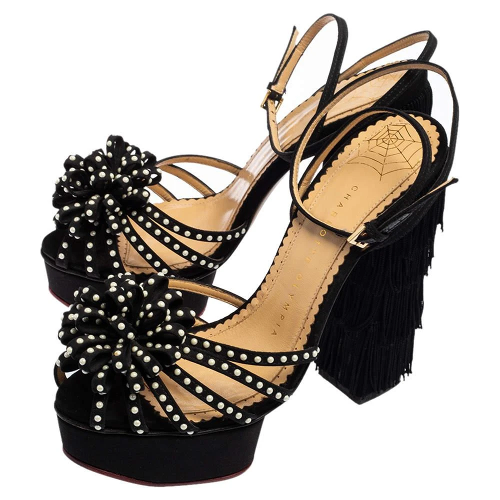 商品[二手商品] Charlotte Olympia|Charlotte Olympia Black Satin Miss Cha Cha Platform Sandals Size 37,价格¥1570,第4张图片详细描述