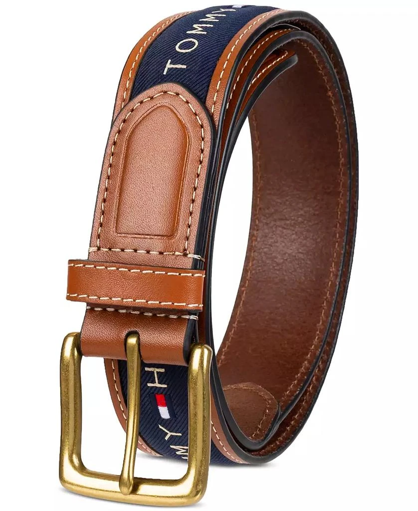 商品Tommy Hilfiger|Men's Tri-Color Ribbon Inlay Leather Belt,价格¥411,第2张图片详细描述