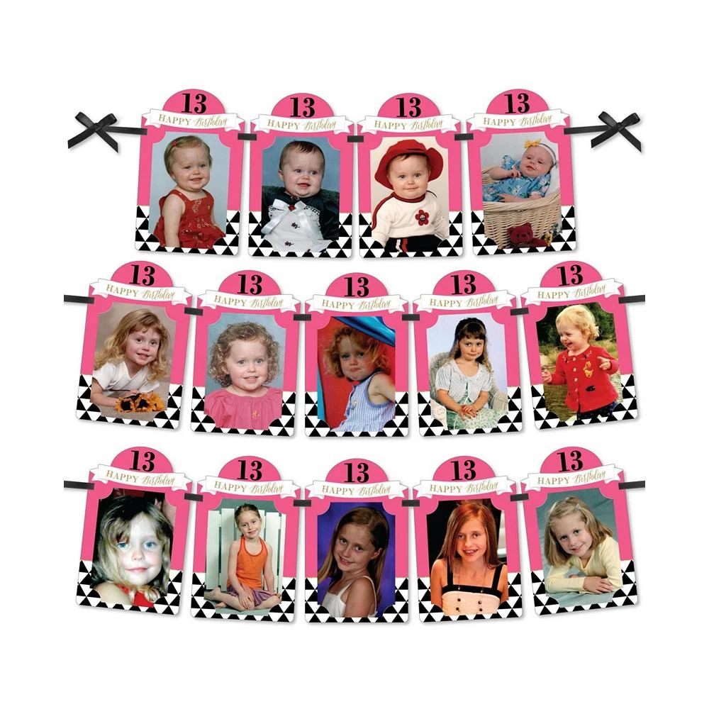 商品Big Dot of Happiness|Chic 13th Birthday Pink Black & Gold DIY Decor Picture Display Photo Banner,价格¥119,第1张图片