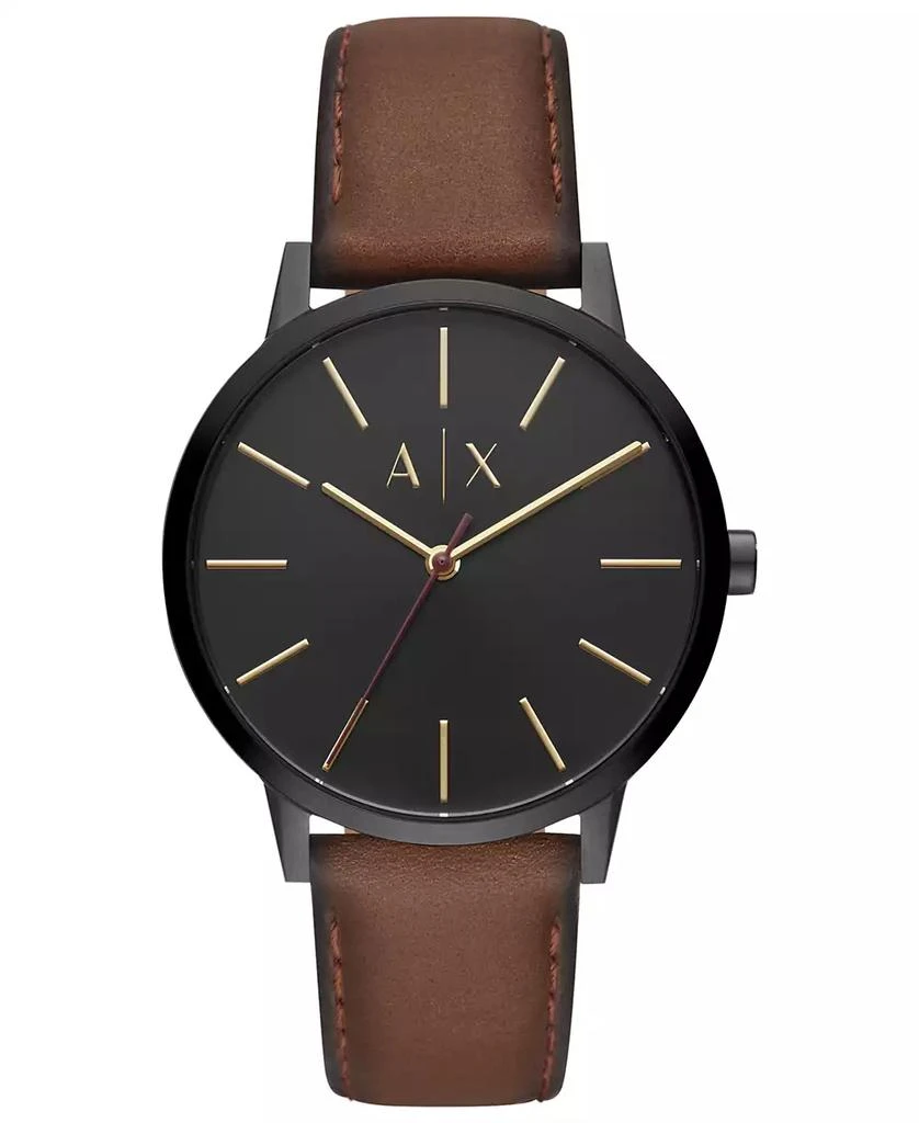 商品Armani Exchange|Men's Brown Leather Strap Watch,价格¥1121,第1张图片