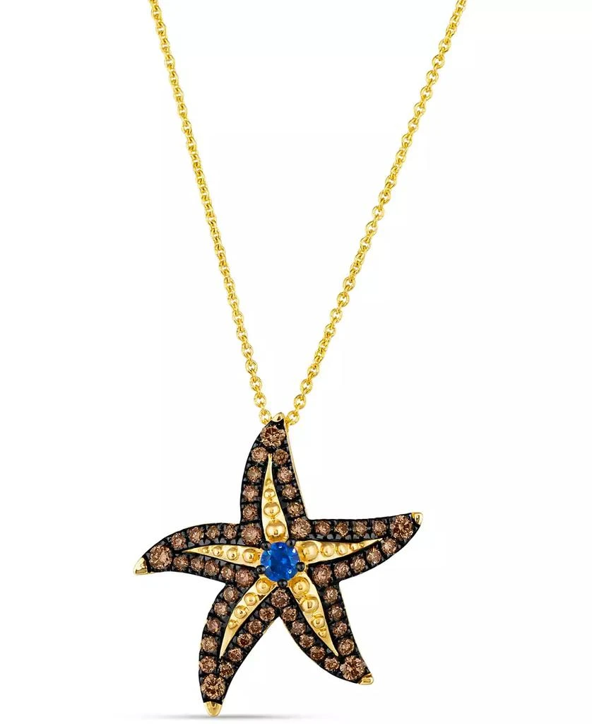 商品Le Vian|Chocolatier® Blueberry Sapphire (1/10 ct. t.w.) & Chocolate Diamond (1/2 ct. t.w.) Starfish Pendant Necklace in 14k Gold, 18" + 2" extender,价格¥12324,第1张图片