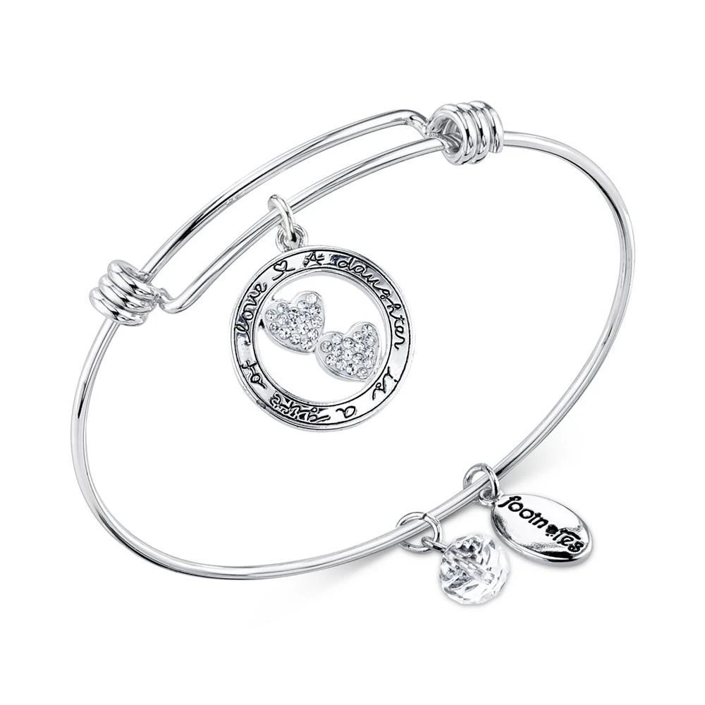 商品Unwritten|"A Daughter is a Gift of Love" Crystal Hearts Adjustable Bangle Bracelet in Stainless Steel & Silver Plate,价格¥105,第1张图片