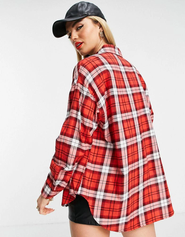 商品ASOS|ASOS DESIGN long sleeve boyfriend shirt in red and white check,价格¥91,第4张图片详细描述