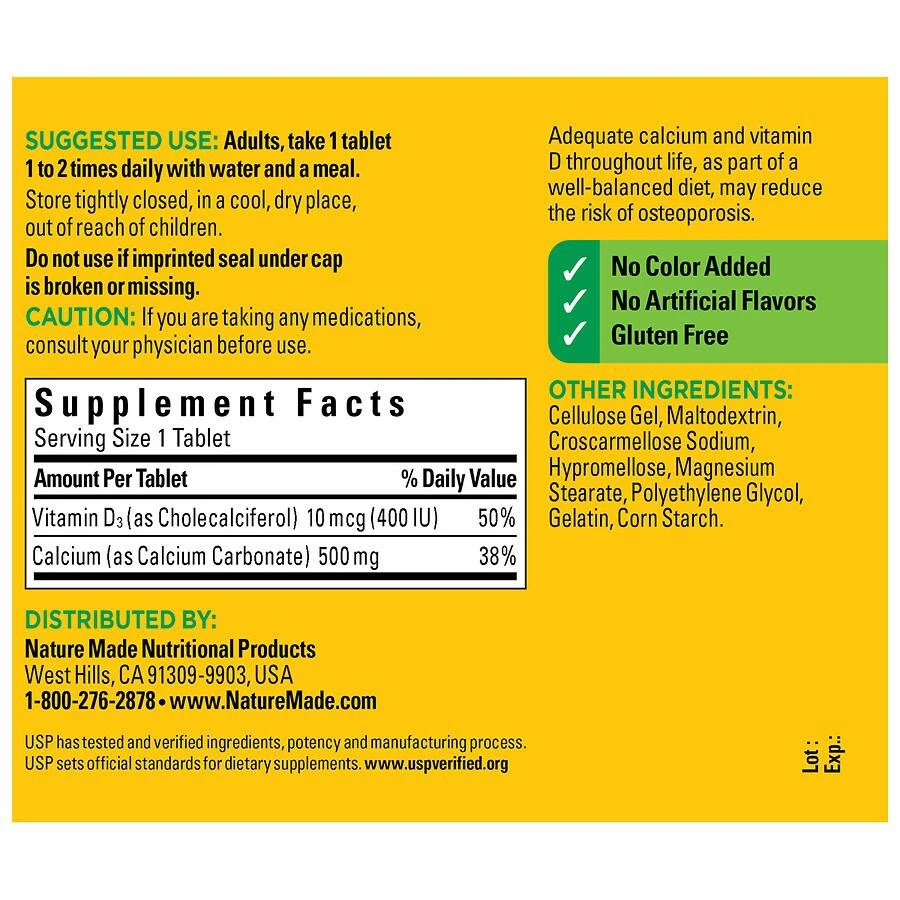 商品Nature Made|Calcium 500 mg with Vitamin D3 Tablets,价格¥108,第4张图片详细描述