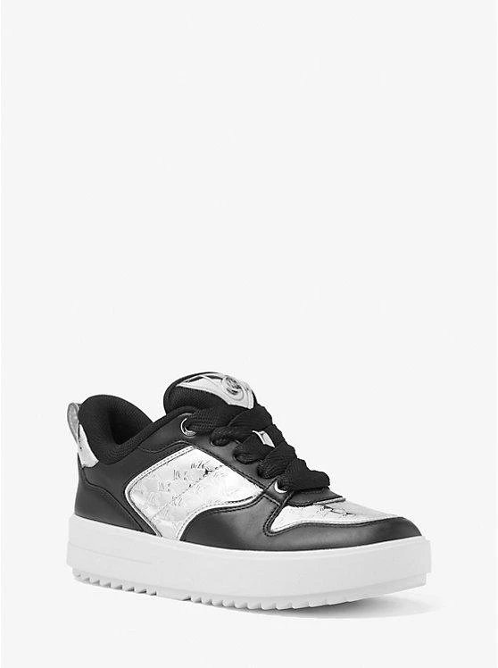 商品Michael Kors|Rumi Leather and Logo-Embossed Metallic Platform Sneakers,价格¥1322,第1张图片