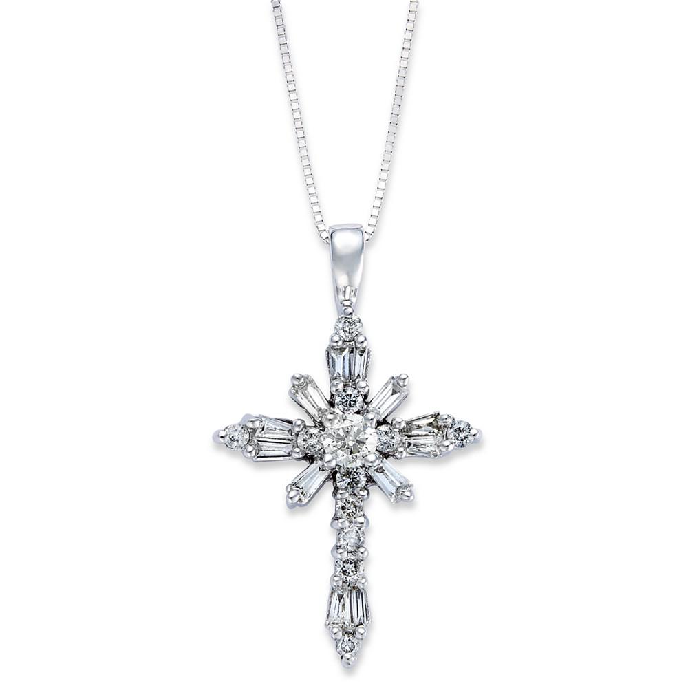 Diamond Baguette Cross Pendant Necklace in 14k White Gold (1/2 ct. t.w.)商品第1张图片规格展示
