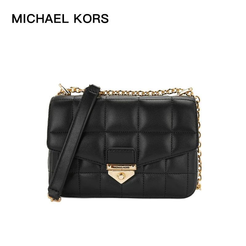 商品[国内直发] Michael Kors|MK 女包 迈克·科尔斯 MICHAEL KORS 专柜款 女士Soho系列黑色羊皮方格缝纹小号链条单肩包 30H0G1SL1T BLAC,价格¥735,第1张图片