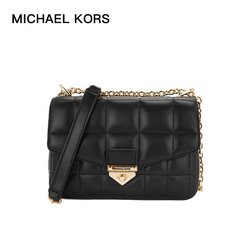 商品[国内直发] Michael Kors|MK 女包 迈克·科尔斯 MICHAEL KORS 专柜款 女士Soho系列黑色羊皮方格缝纹小号链条单肩包 30H0G1SL1T BLAC,价格¥1921,第1张图片