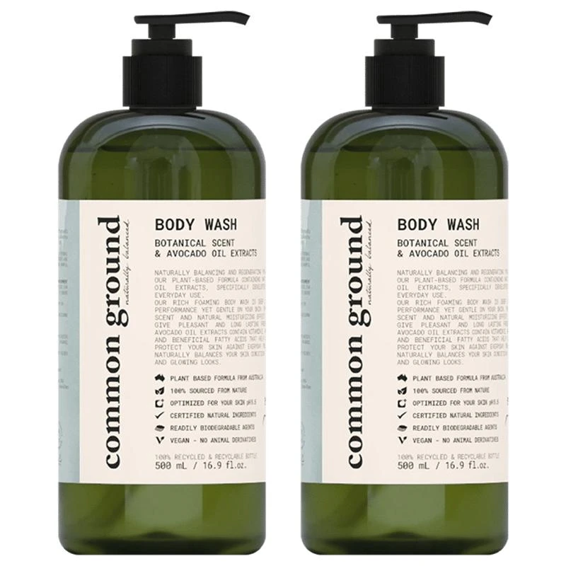 商品Common Ground|Natural Body Wash with Avocado Oil Extracts 2-PACK OF 16.9 FL OZ / 500ML,价格¥249,第1张图片