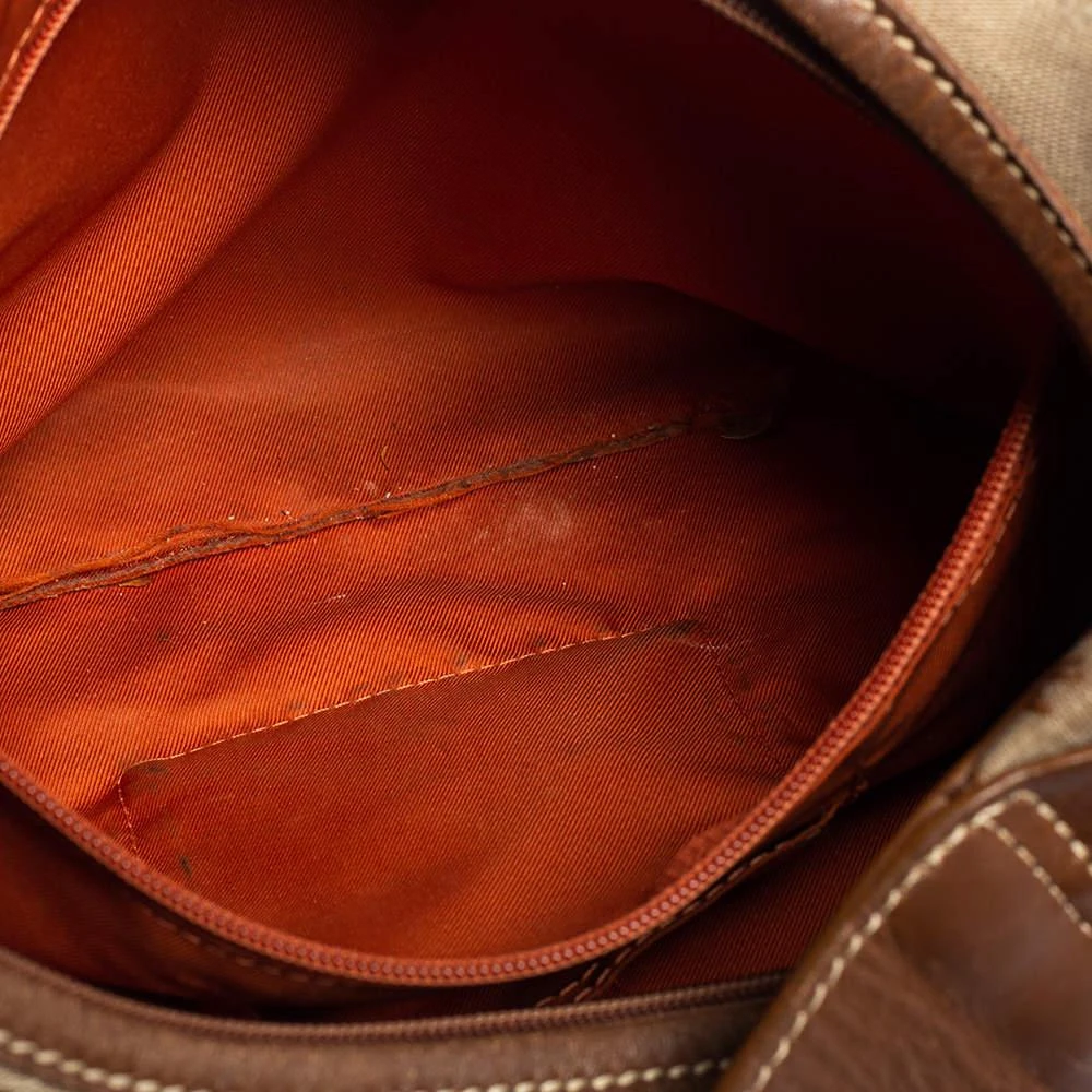 Longchamp Brown/Beige Horse Print Canvas And Leather Hobo  商品