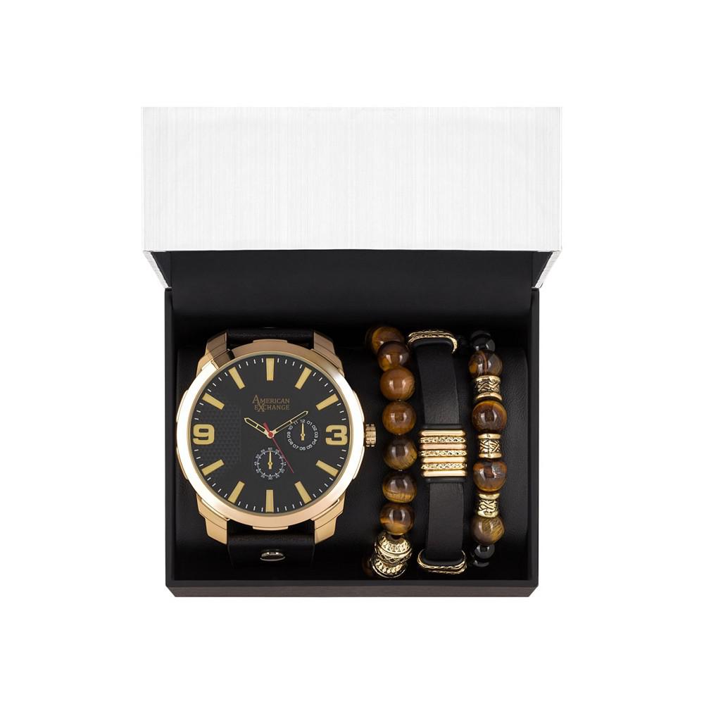 Men's Black/Gold Analog Quartz Watch And Holiday Stackable Gift Set商品第2张图片规格展示