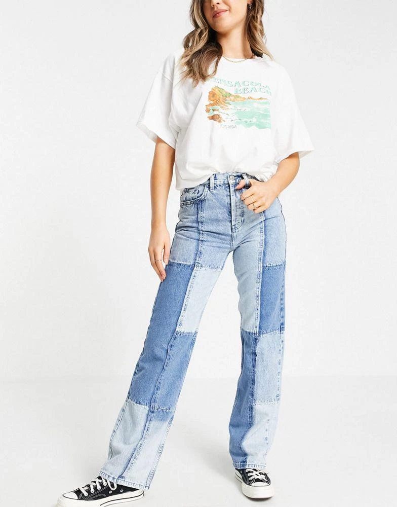 商品Topshop|Topshop patchwork 90's Straight leg jeans in bleach,价格¥323,第1张图片