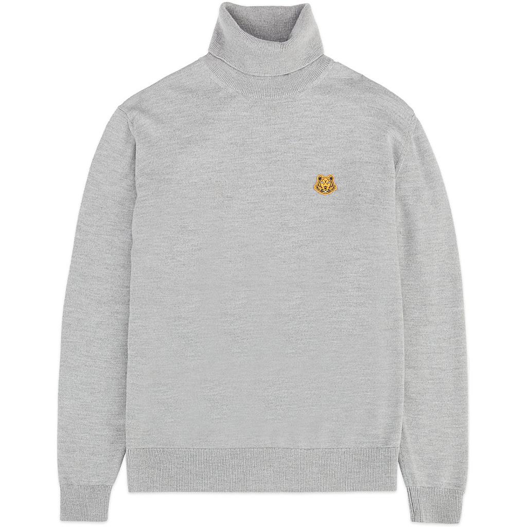 Tiger Crest Knit Turtleneck Pullover Sweater - Dove Grey商品第1张图片规格展示