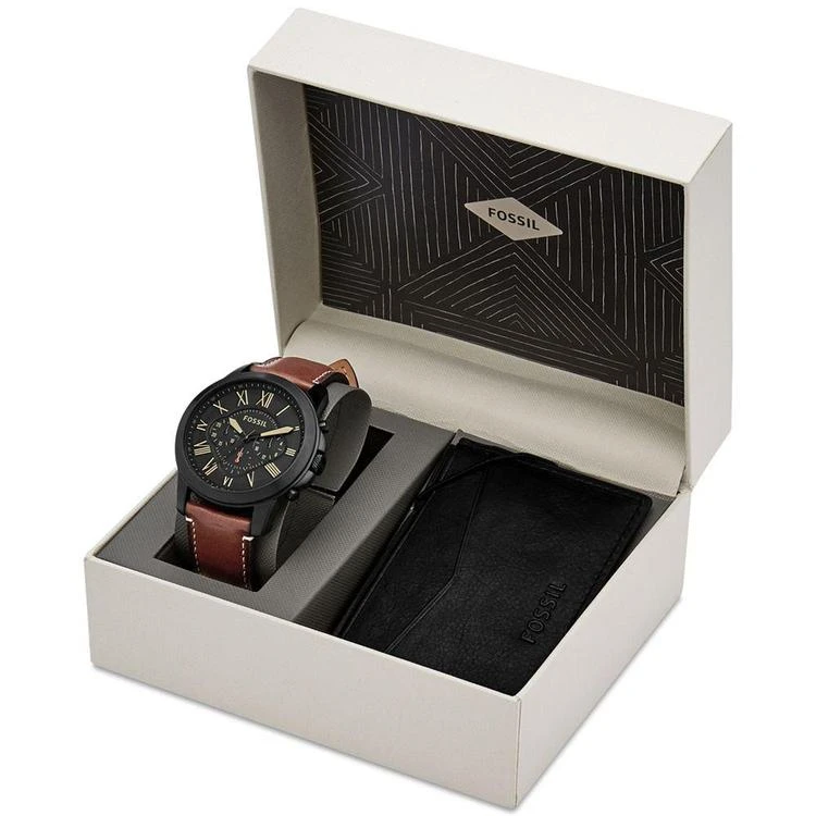 商品Fossil|Men's Chronograph Grant Brown Leather Strap Watch & Leather Card Case Box Set 44mm FS5335SET,价格¥479,第2张图片详细描述