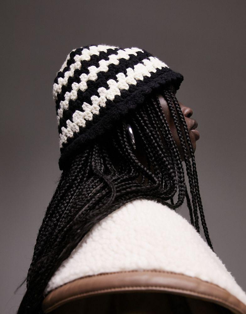 商品Topshop|Topshop crochet bucket hat in black and white,价格¥177,第1张图片