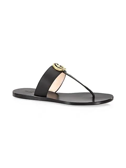 商品Gucci|Marmont Leather Thong Sandals With Double G,价格¥3915,第2张图片详细描述
