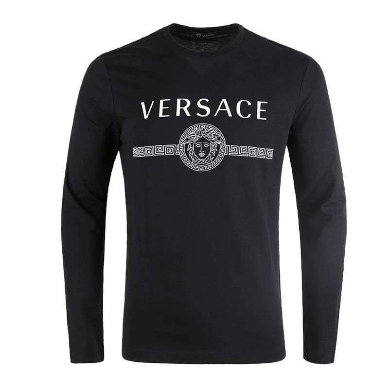 商品Versace|VERSACE 范思哲 男士黑色棉质美杜莎头像字母图案长袖T恤 A83580-A228806-A008,价格¥1163,第1张图片