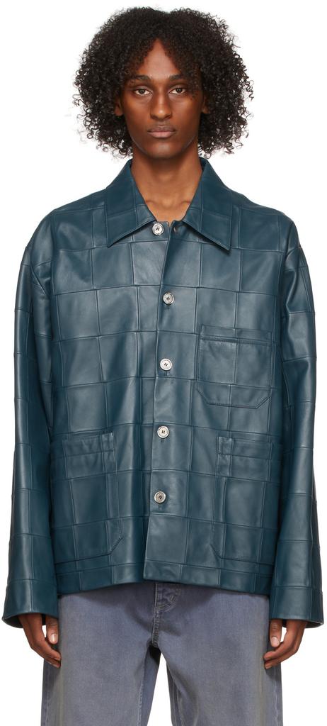 Blue Patchwork Leather Jacket商品第1张图片规格展示