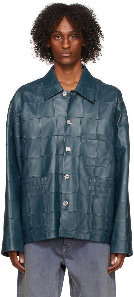 商品Acne Studios|Blue Patchwork Leather Jacket,价格¥16828,第1张图片