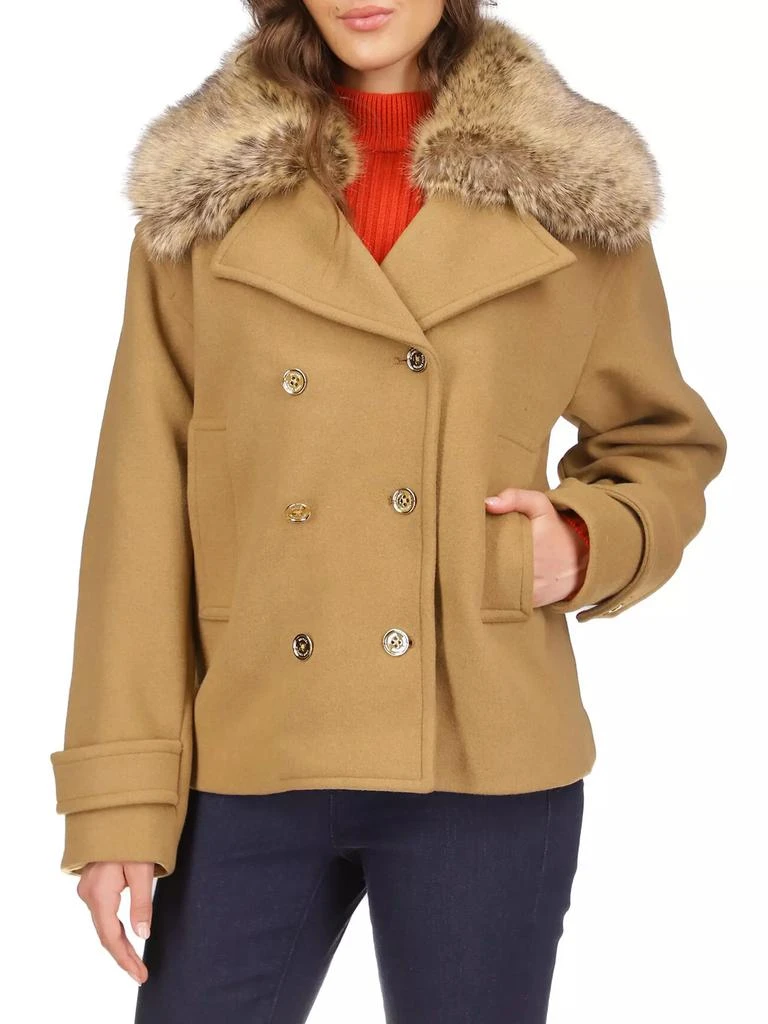 商品Michael Kors|Faux Fur Collar Wool-Blend Short Peacoat,价格¥3114,第2张图片详细描述