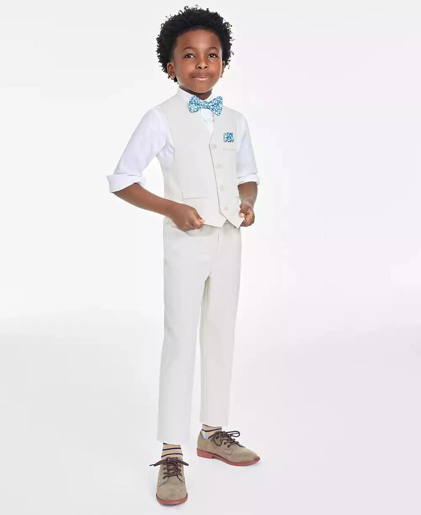 商品Nautica|Little Boys Machine Washable Natural-Linen-Look  Vest, Shirt, Pants, Bowtie and Pocket Square, 5 Piece Set,价格¥197,第1张图片