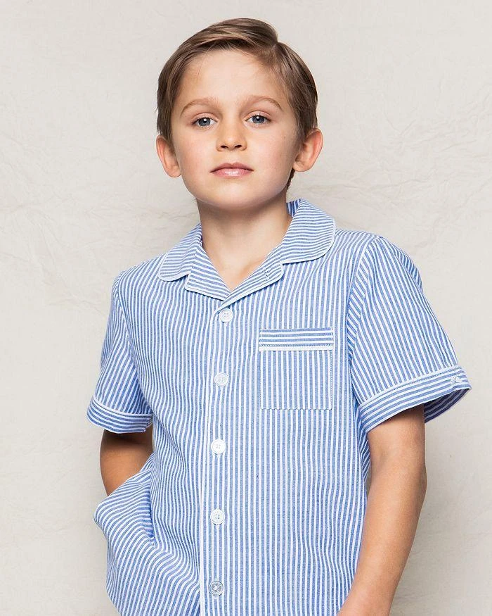 商品Petite Plume|Unisex French Blue Seersucker Pajama Shorts Set - Baby, Little Kid, Big Kid,价格¥361,第3张图片详细描述