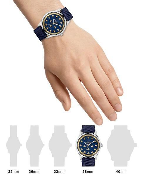 商品Gucci|G-Timeless Automatic Stainless Steel & 18K Yellow Gold PVD & Blue Lapiz Lizard Strap Watch,价格¥20867,第4张图片详细描述