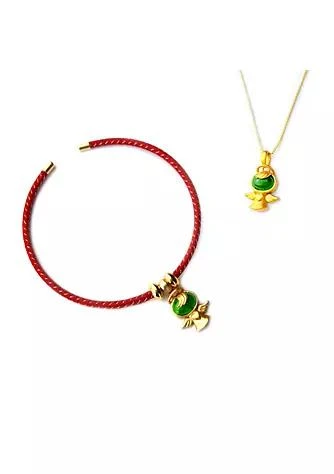 商品JayGem|Natural Jade Angelkid Uriel  Bracelet Pendant Dual Use With 18K Gold Plated Sterling Silver 925 Necklace,价格¥840,第1张图片