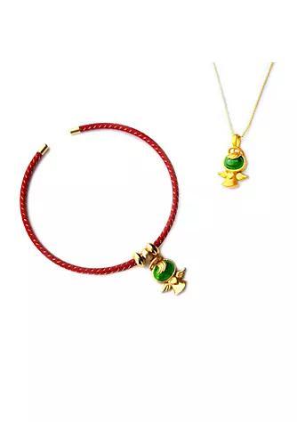 商品JayGem|Natural Jade Angelkid Uriel Bracelet Pendant Dual Use with 18K Gold Plated Sterling Silver 925 Necklace,价格¥826,第1张图片