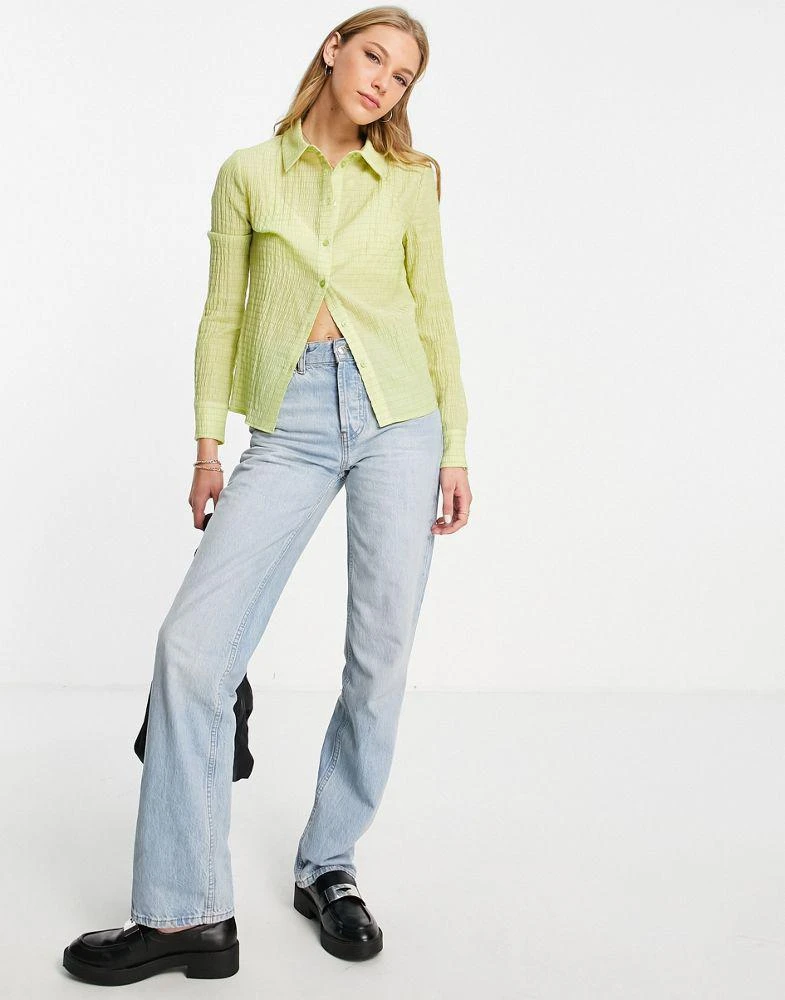 商品Topshop|Topshop textured slim fit 90's shirt in lime,价格¥325,第2张图片详细描述