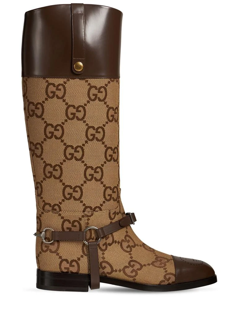 商品Gucci|Gg Canvas & Leather Knee Boots W/harness,价格¥14406,第1张图片