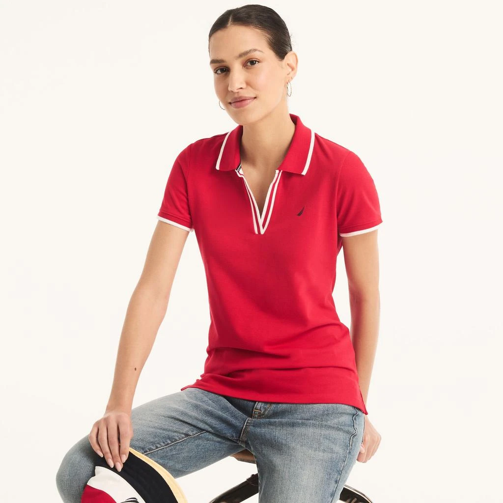 Womens Sustainably Crafted Ocean Split-Neck Polo 商品