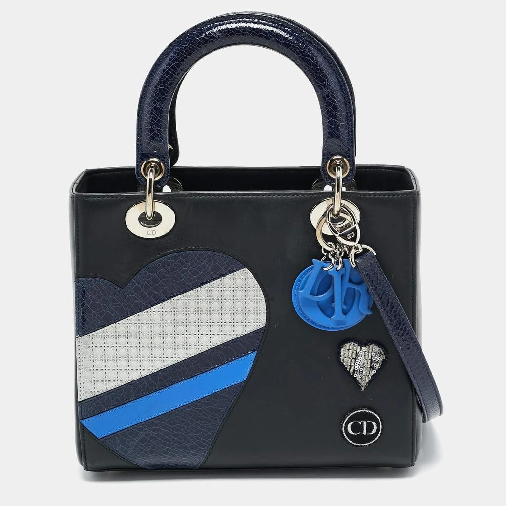 商品[二手商品] Dior|Dior Black Leather Medium Heart Patch Embellished Lady Dior Tote,价格¥14157,第1张图片