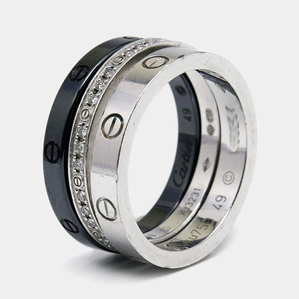 商品[二手商品] Cartier|Cartier Love Diamond Ceramic 18K White Gold Set of 3 Band Ring Size 49,价格¥22218,第1张图片