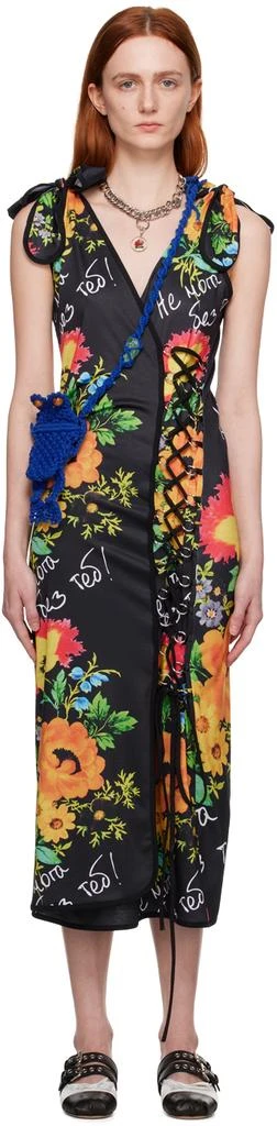 商品CHOPOVA LOWENA|SSENSE Exclusive Black Neon Floral Midi Dress,价格¥1539,第1张图片