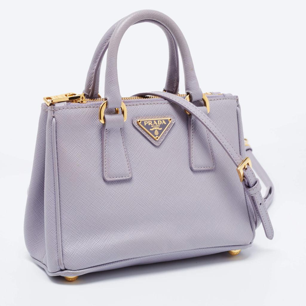 Prada Purple Saffiano Lux Leather Mini Galleria Double Zip Tote商品第3张图片规格展示