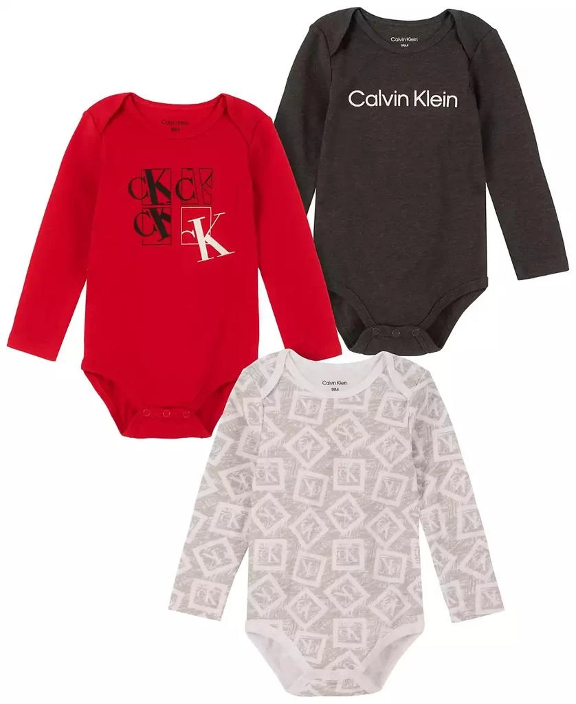 商品Calvin Klein|Baby Boys Multi Long Sleeve Bodysuits, Pack of 3,价格¥105,第1张图片