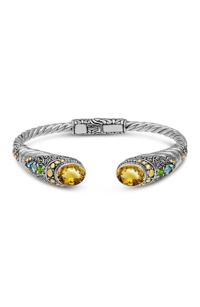 商品DEVATA|18K Gold & Sterling Silver Citrine Bali Filigree Hinged Cuff Bracelet,价格¥1321,第1张图片