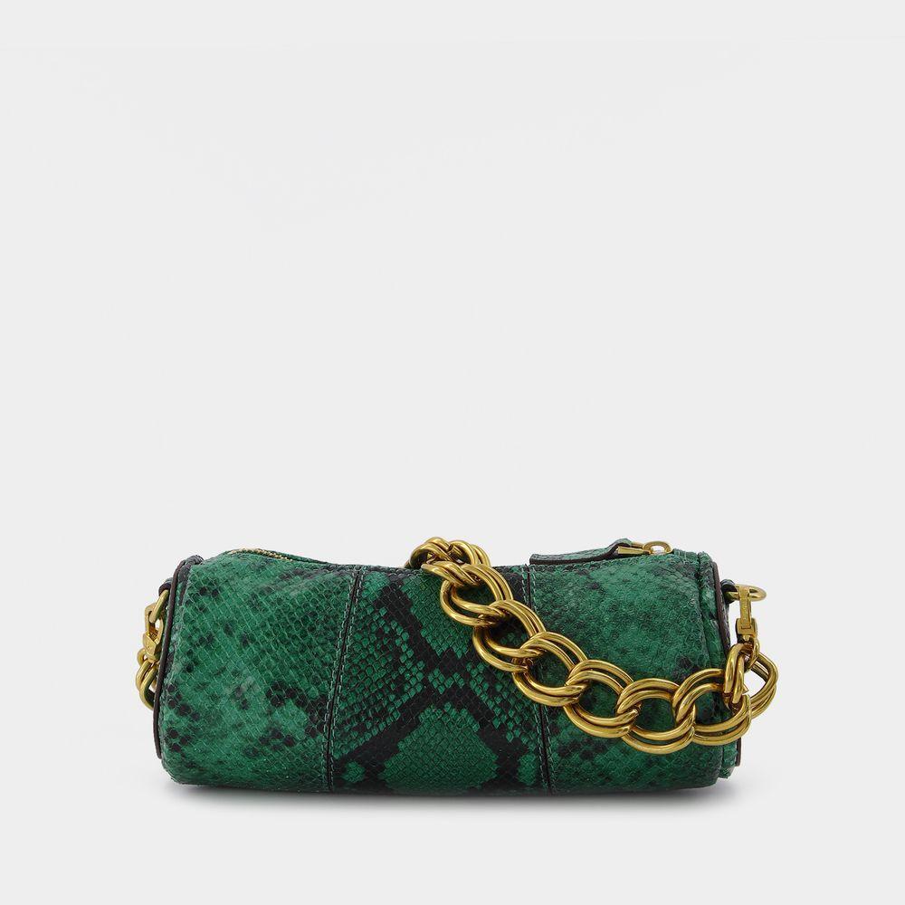 商品Manu Atelier|Mini Cylinder Bag in Snake Embossed Green Leather,价格¥3380,第5张图片详细描述